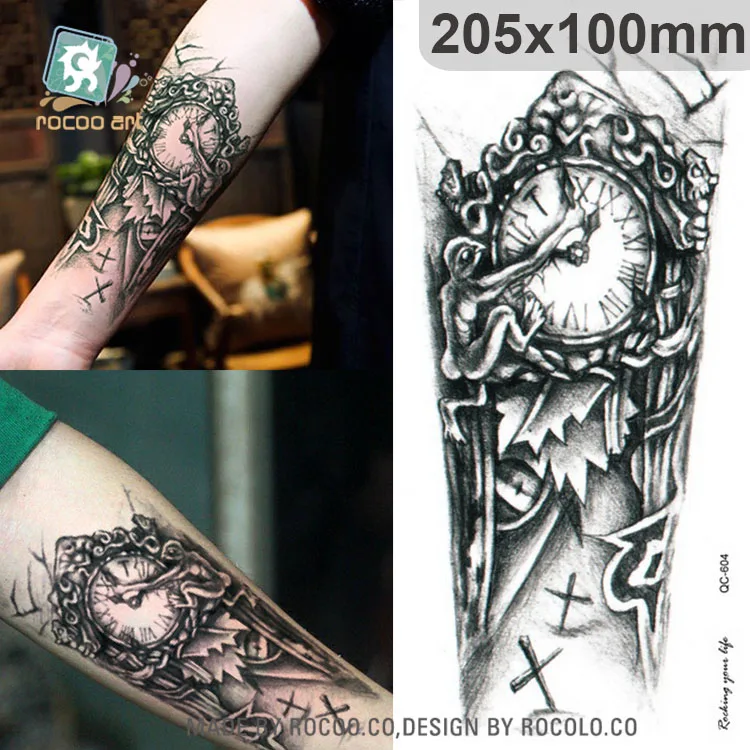 Rocooart Mechanical Arms Fake Tattoo Red Eye Taty Body Art Waterproof Temporary Tattoo Sticker Gear Box Section Tatuajes Azrael