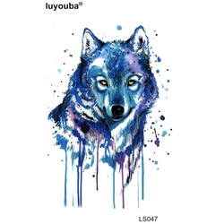 Adesivi per tatuaggi temporanei impermeabili lupo blu Bellezza harajuku tatuaggio manica corpo feminino tatuaggi lupo disegni tatoo uomo