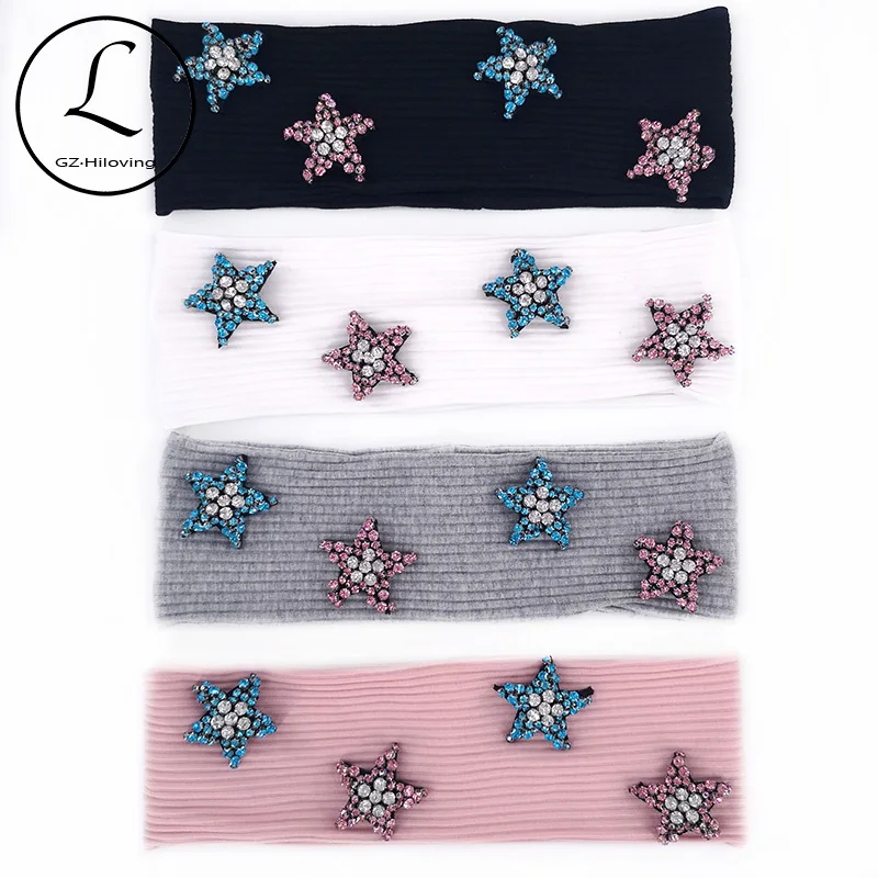 

GZhilovingL Summer Woman Rhinestones Star Headbands 2019 New Thin Cotton Ribbed Hair Band Turban Accessories For Woman Girls