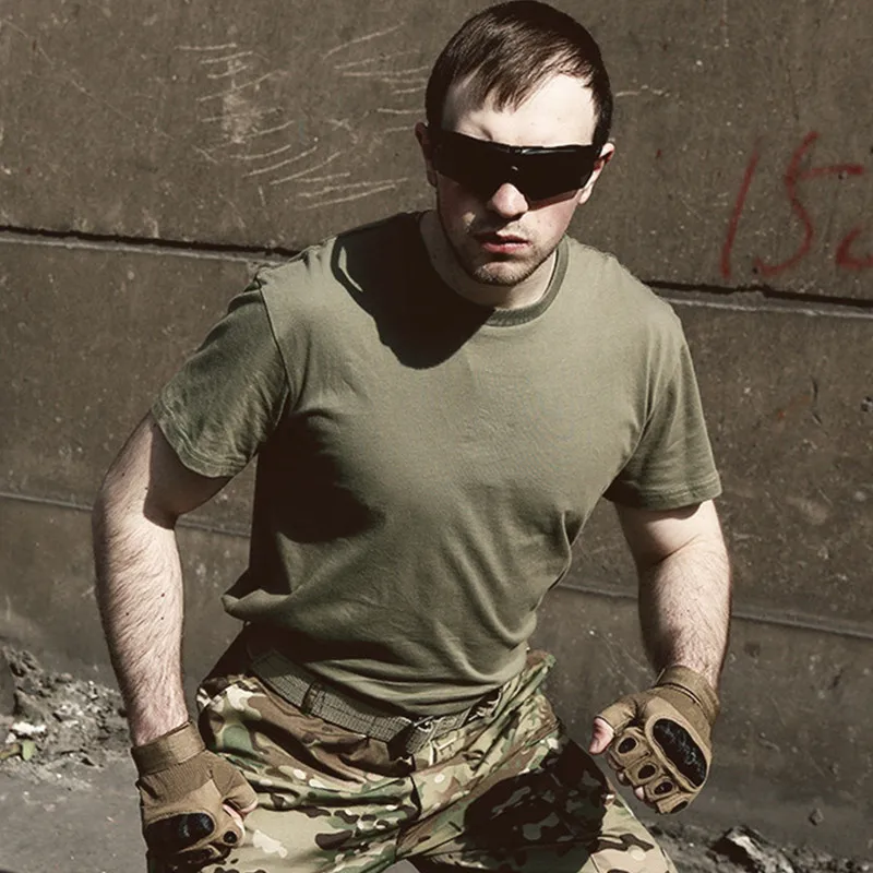 MEGE Summer Cotton T-shirt, Men Dry Camp Tees, Breathable Tactical Trainning T Shirt