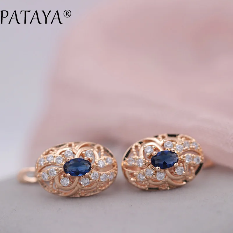 PATAYA New Listed Oval Green Natural Zircon Drop Earrings Women 585 Rose Gold Color Wedding Romantic Hollow Jewelry Multicolor