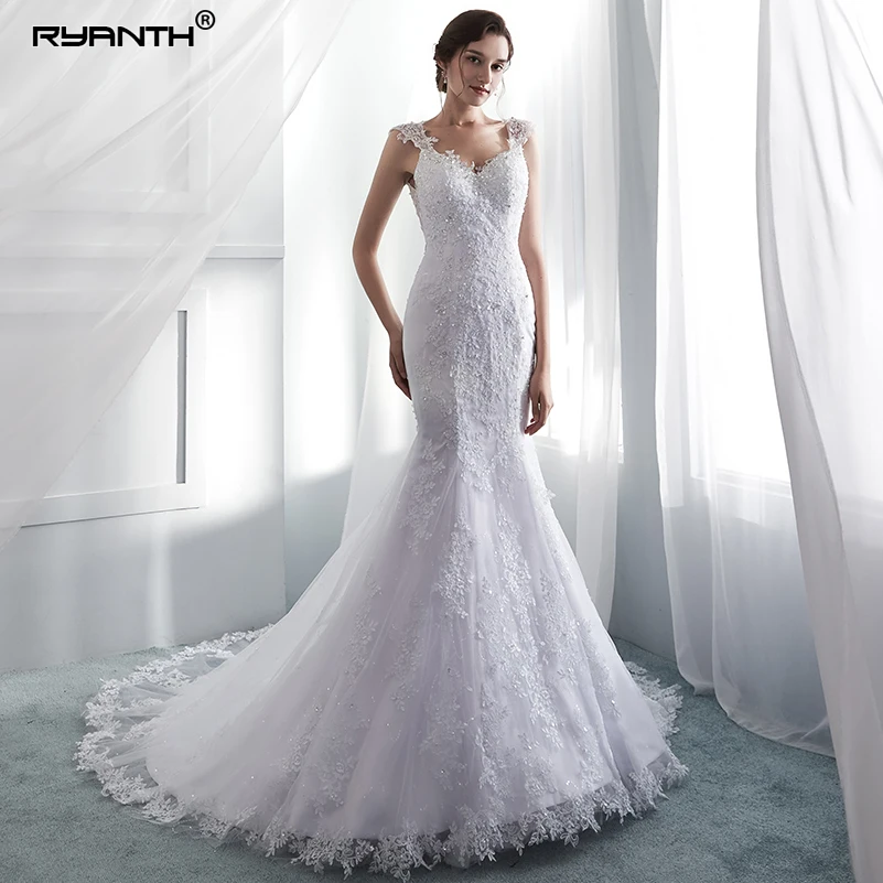 Ryanth Robe De Mariage Mermaid Brautkleider Cap Sleeve Sexy Spitze Brautkleider Illusion Zurück Brautkleid Vestido De Novia 2018