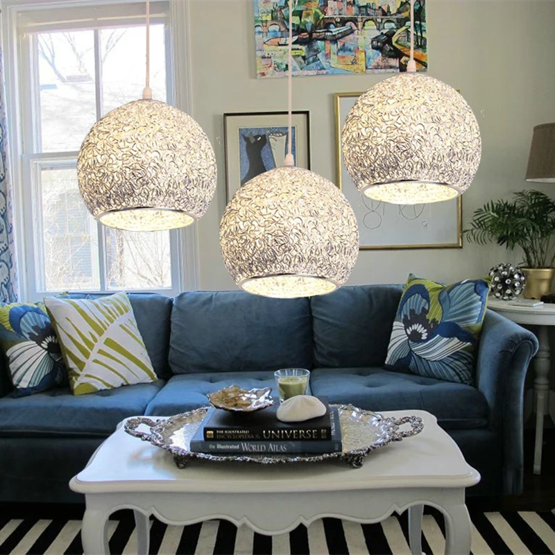 Modern Pendant Light Kitchen Island Ceiling Lamp Bedroom Silver Lighting Bar Aluminum Lights Home Indoor Lights Bulb For Free image 6