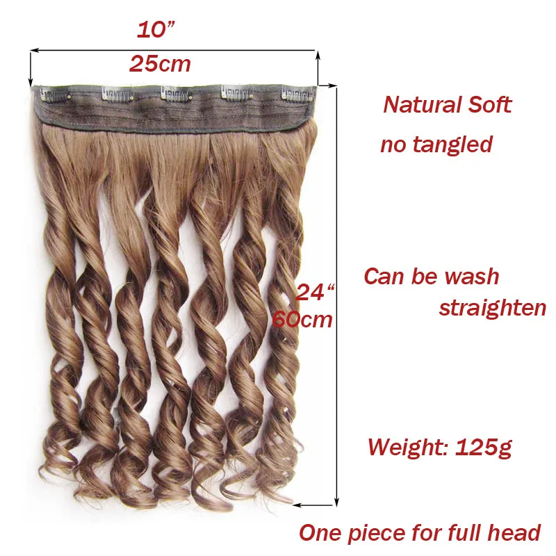 jeedou Wavy Hair Clip in One Piece Hair Extensions 5Clips 24\