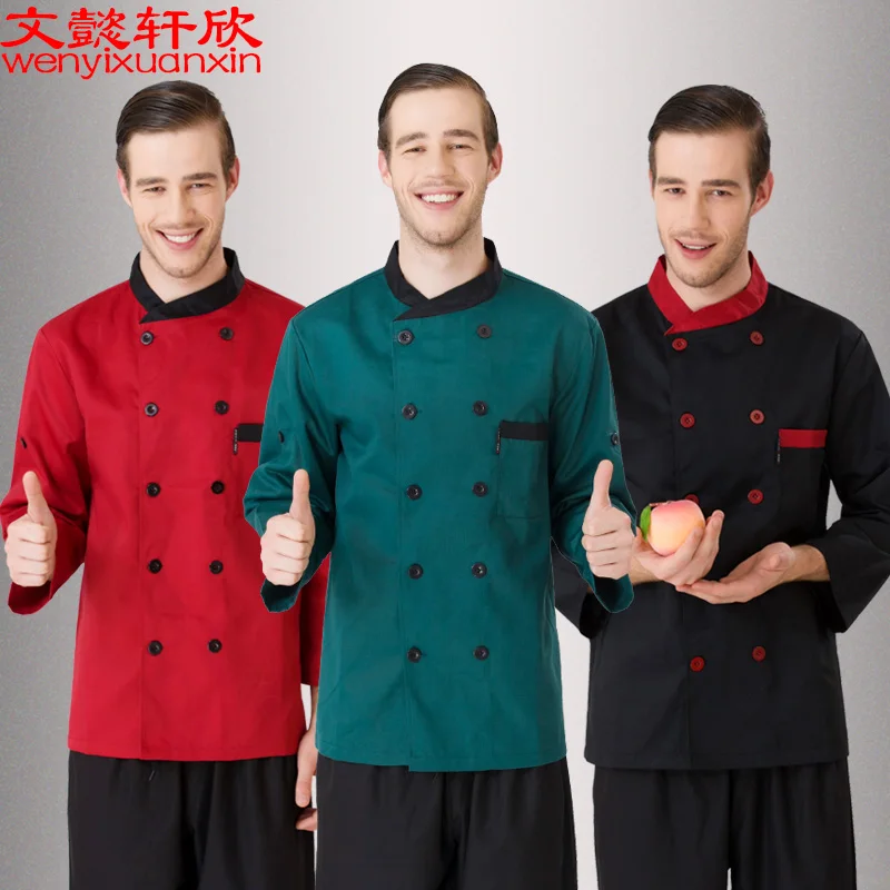 Fantasia de chef roupa tradicional chinês, uniforme de trabalho de manga longa com tamanhos grandes