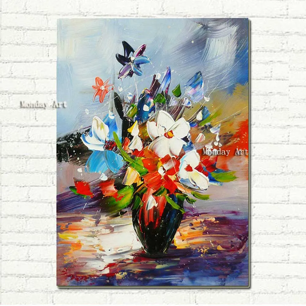 

Hot sale flower oil Painting on the Wall wall art picture home Decoration handmade knife painting on Canvas for living room art