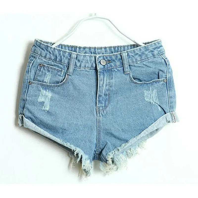 2024 Summer new women\'s hole cuffs washing ultrashort mid waist denim shorts women jeans Ms Trousers