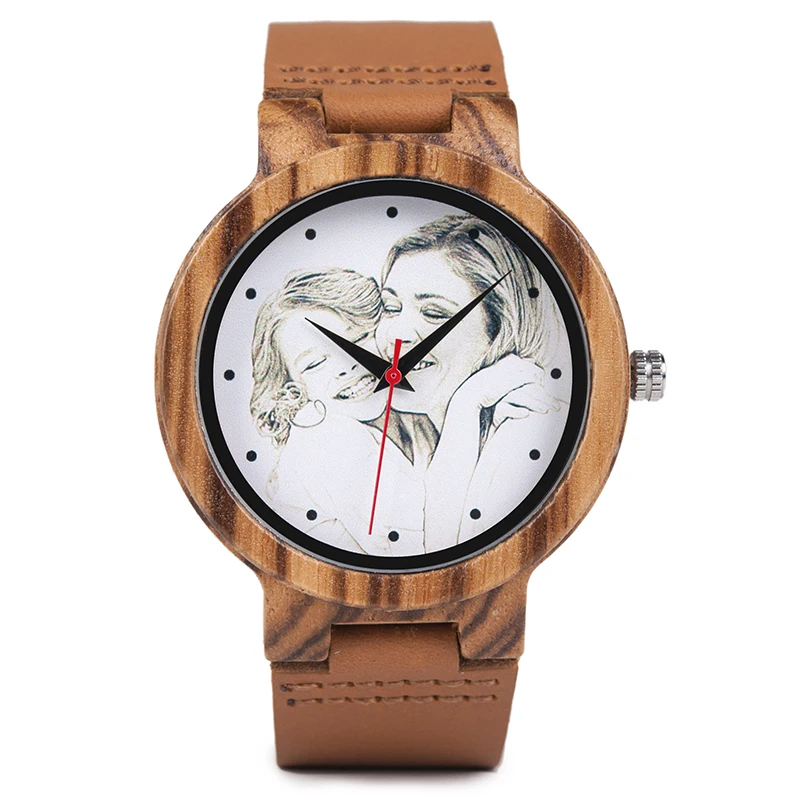 Personality Creative Design Customers Photos UV Printing Customize Wooden Watch Customization Laser Print OEM Great Gift Watches