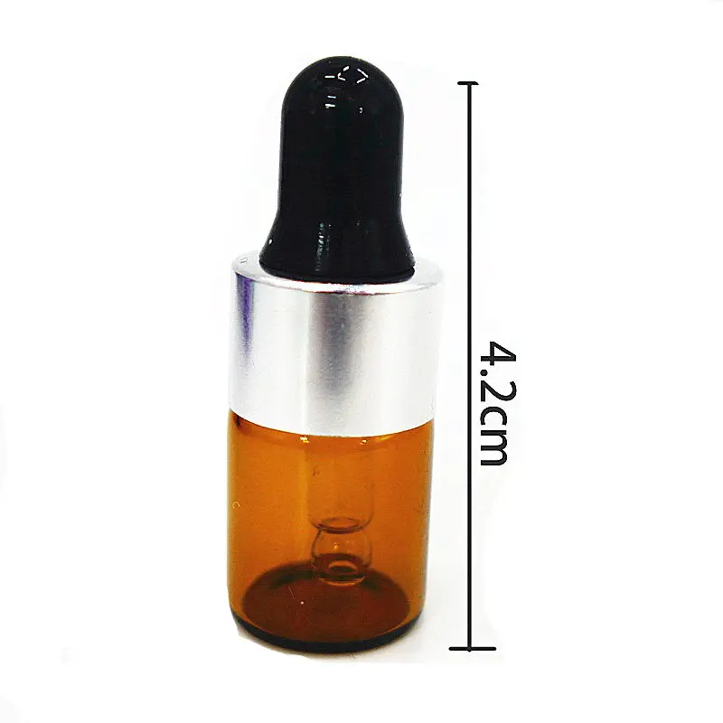 100pc/lot 2ML Small Glass Mini Amber Dropper Bottle Empty Essential Oil Dropper Bottle Brown Gold Travel Perfume Lotion Bottles