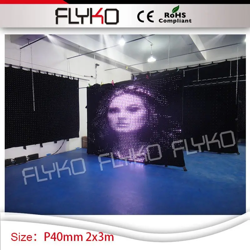 hot sell P40mm 2*3M programmable flash gif image display led video curtain christmas holiday stage decoration