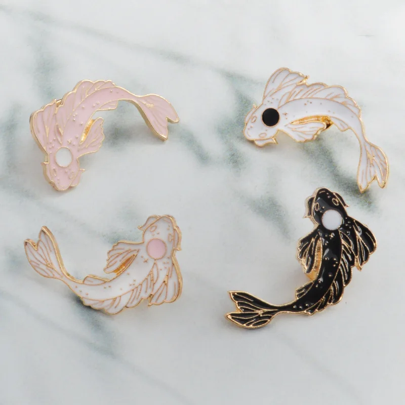 Broches en Denim pour enfants, motif poisson porte-bonheur, Koi, blanc, rose, noir, cadeau, 2019