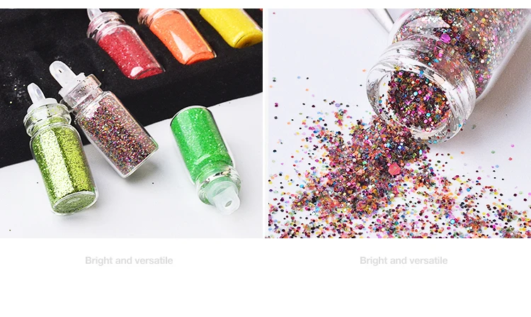 48 bottiglie Mix Size colori immersione polvere unghie Set olografico Glitter fiocco paillettes geometriche accessori per Nail Art Set Glitter