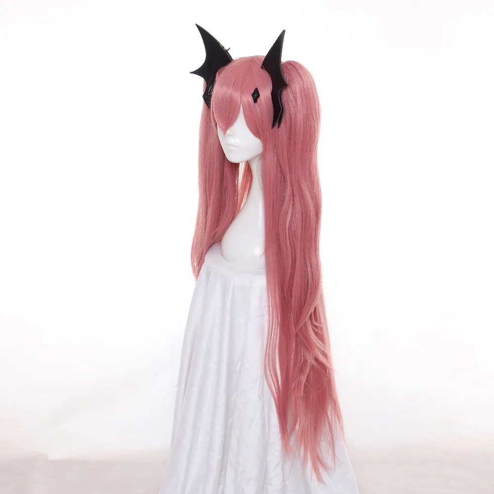 ccutoo Seraph of the end Krul Tepes 100cm Long Straight Pink Synthetic Hair Cosplay Wigs +Chip Ponytails+ Headwear