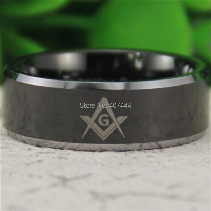 

Free Shipping YGK JEWELRY Hot Sales 8MM Black Silver Bevel Freemason Masonic Men's Comfort Tungsten Wedding Ring