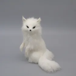 simulation cute fox model polyethylene & furs white fox model home decoration about 13x13x15cm p0031