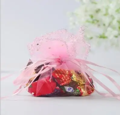 

500pcs diameter 35cm pink Round Organza Bag Drawstring jewelry packaging bags for Wedding/gift/food/candy/Christmas Yarn bag