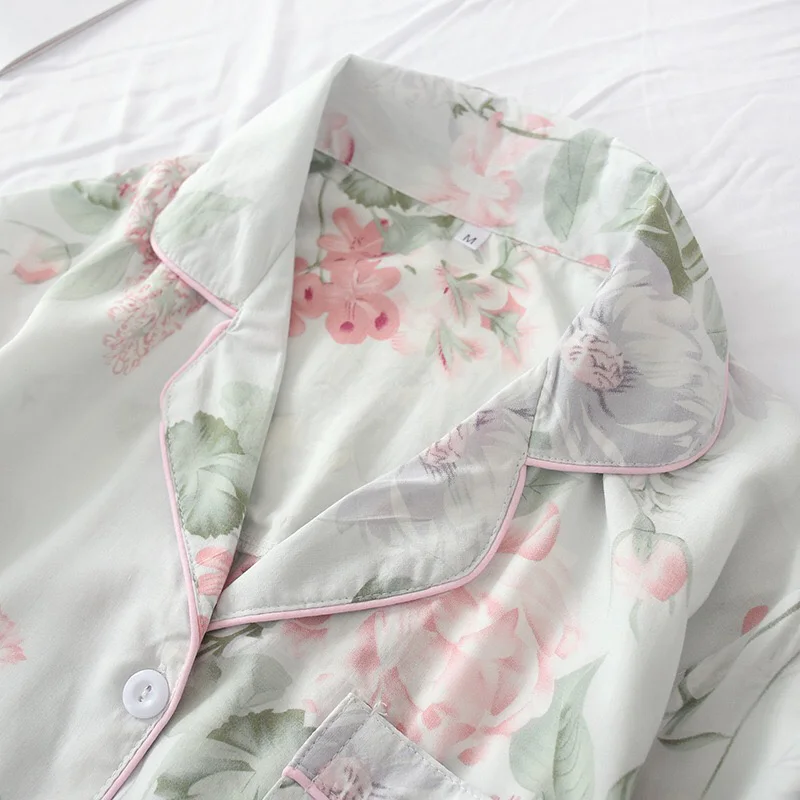 2Pcs Pajamas Set Women Simple Style Sleepwear 2023 Summer New Floral Printed Turn-down Collar Top+Shorts Comfort Homewear Set