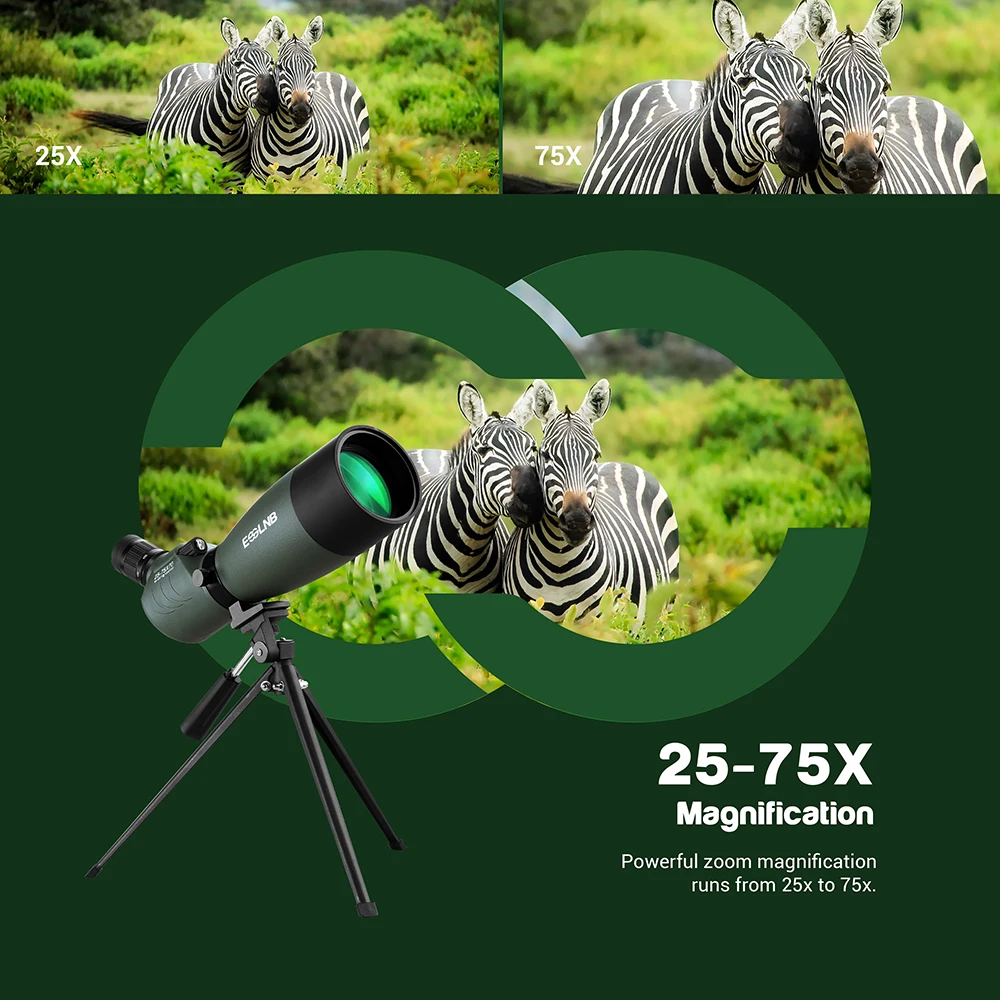 25-75X70 Spotting Scope with Tripod Cell Phone Holder BAK4 Monocular Telescope Target Shooting Hunting Bird Watching Waterproof