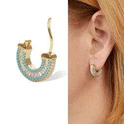 Luxury Women Jewelry blue turquoises stone square cubic zirconia CZ trendy classic hoop earring