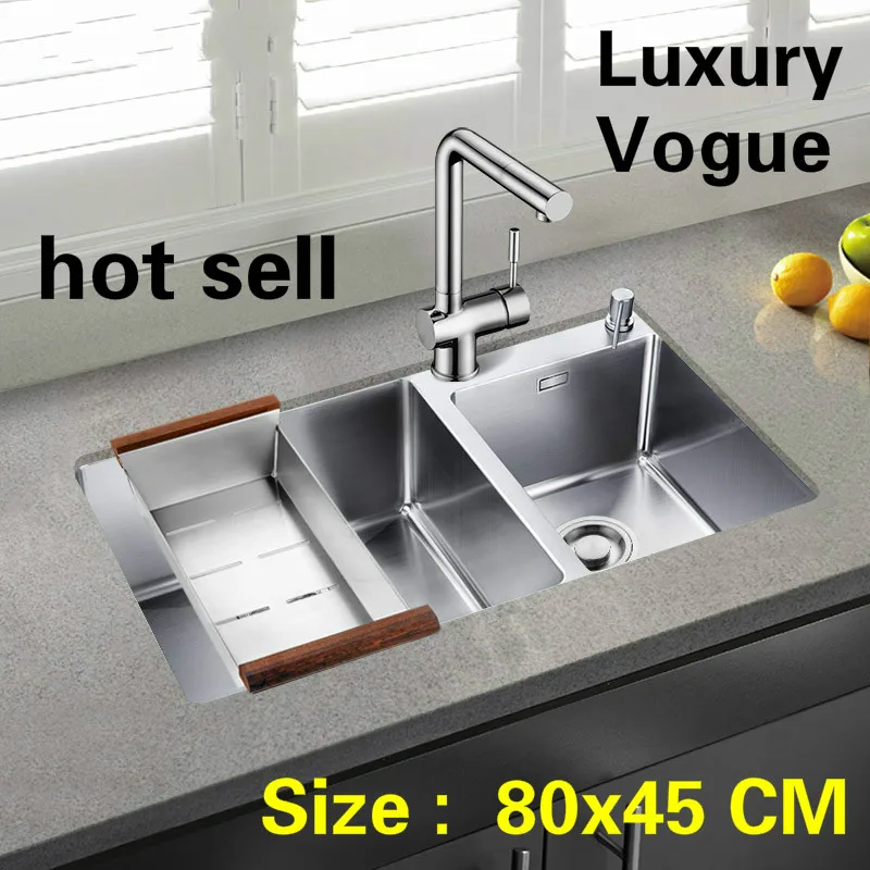 

Free shipping Standard individuality big kitchen manual sink single trough durable food grade stainless steel hot sell 80x45 CM