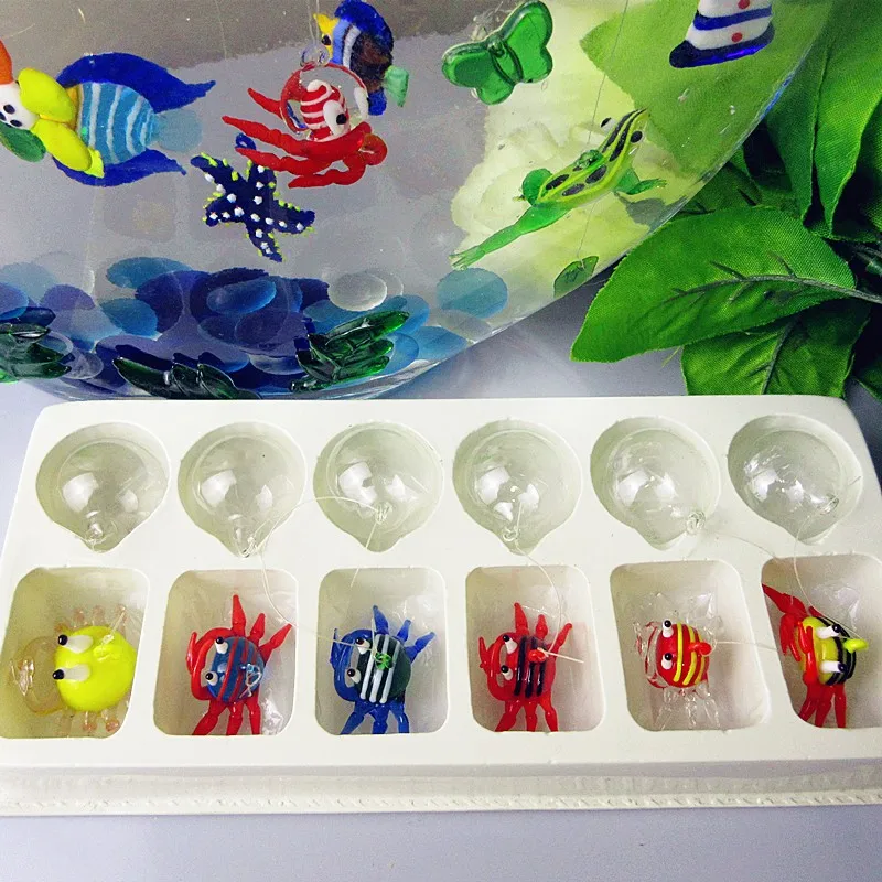 Floating Glass Fish - Aquarium Mini Fish Figurines - Hand Blown Glass Fish Lamp Working Glass Miniature Fish Blown Glass Statues