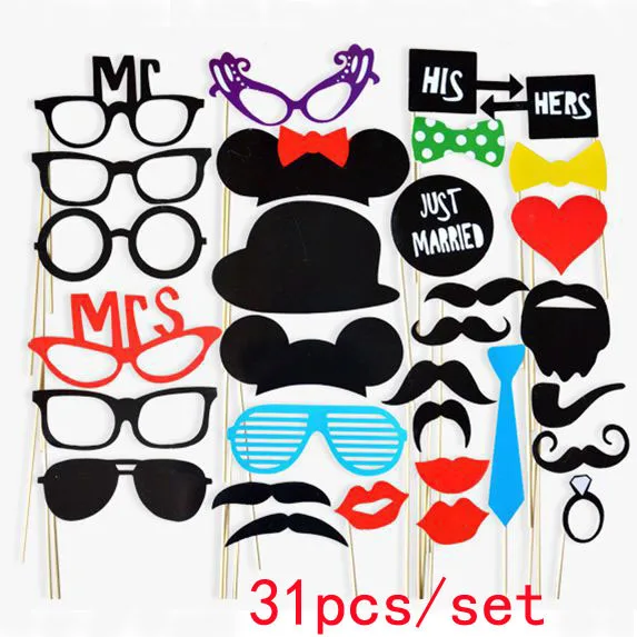 Fun Wedding Decoration Photo Booth Props DIY Mr Mrs Mask Glasses Photobooth Props Photo Accessories Wedding Event Party Decor