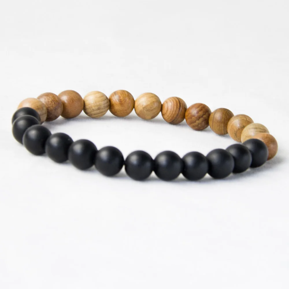 New Men Natural Wood Beads Bracelets Black Matte Onyx Meditation Prayer Bead Bracelet Women Wooden Jewelry,Yoga Jewelry image 5