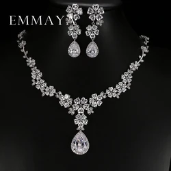 Emmaya Hot Selling Bride Classic AAA Zircon Flower Necklace Earrings Set Luxury Wedding Jewelry Sets for Women Accessories