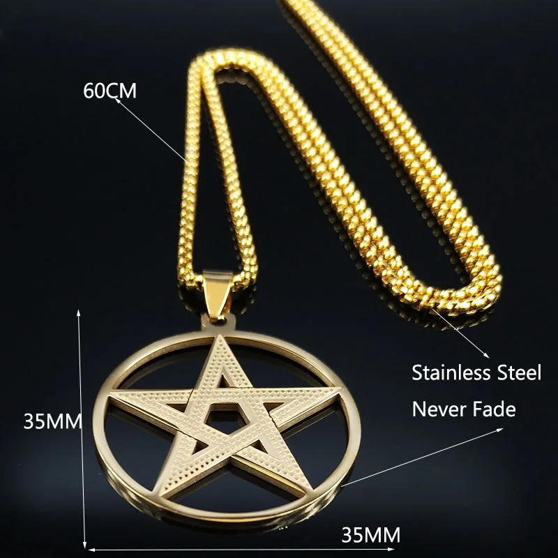 Witchcraft Pentagram Stainless Steel Chain Necklaces Men Gold Color Necklaces Pendants Jewelry colgantes mujer moda N1112S02
