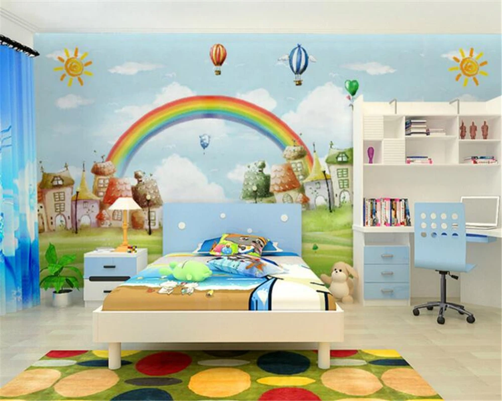 

Beibehang Custom Wallpaper Mediterranean Style Cartoon TV Backdrop Kids Room Rainbow Background Mural wallpaper for walls 3 d