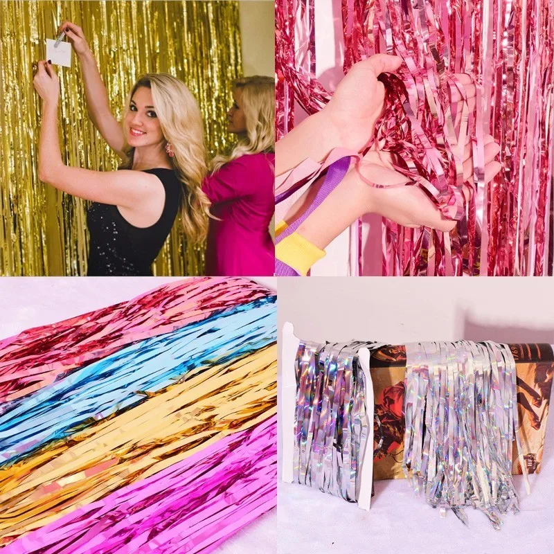 

1Mx2M Gold Shiny Foil Fringe Curtain Metallic Photo Booth Tinsel Backdrop Door Curtains Wedding Decorations Birthday Door Decor