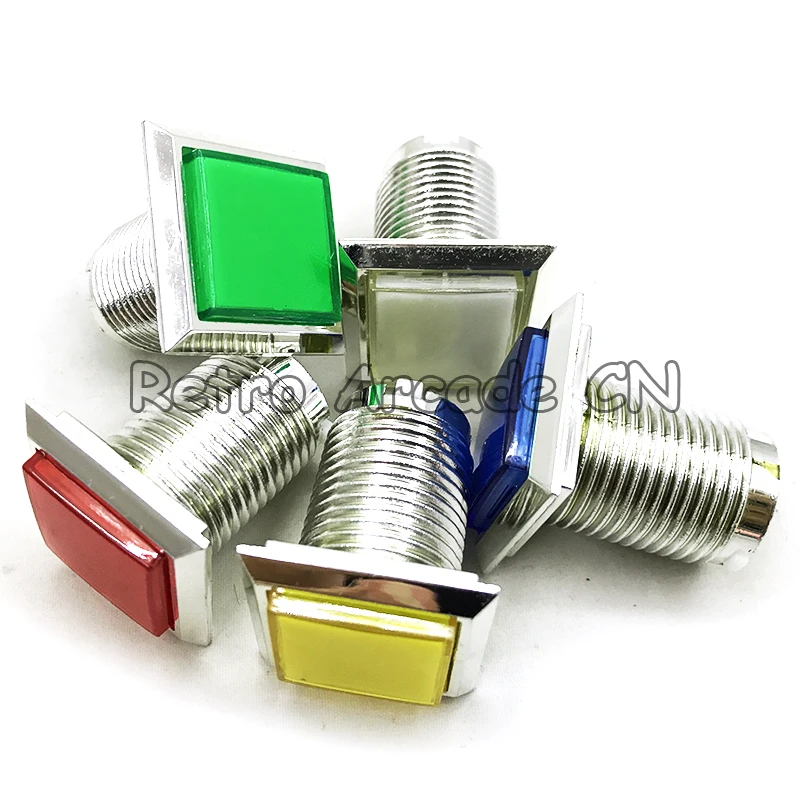 5pcs 32mm square CHROME Plated illuminated 12v LED Arcade Start Push Button with microswitch