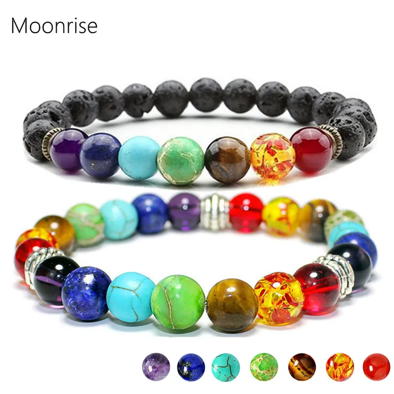 8mm Lava Rock 7 Chakra Diffuser Beaded Bracelet Healing Balance Beads Buddha Prayer Natural Stone Yoga Bracelet Bangle Men Women