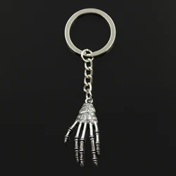 Fashion 30mm Key Ring Metal Key Chain Keychain Jewelry Antique Silver Color Plated Skeleton Skull Claws 39x20mm Pendant