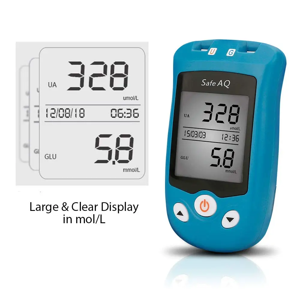 Sinocare Safe AQ UG Uric Acid Blood Glucose Meter & Glucose Strips/Uric Strips for Diabetes Gout Pregnant Glucometer Test Kit
