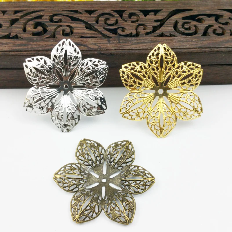 20 pz 43mm filigrana fiore avvolge charms in metallo per abbellimento Scrapbook gioielli fai da te artigianato avvolge connettori artigianato in