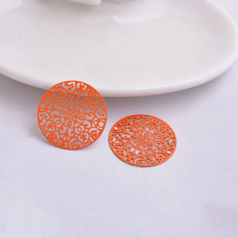 50 Stück AA3212 25mm Bunte Runde Blumen-Verbinder aus Messing, bemalt, Estampes rondes Charms für DIY-Schmuckherstellung – Detail 1