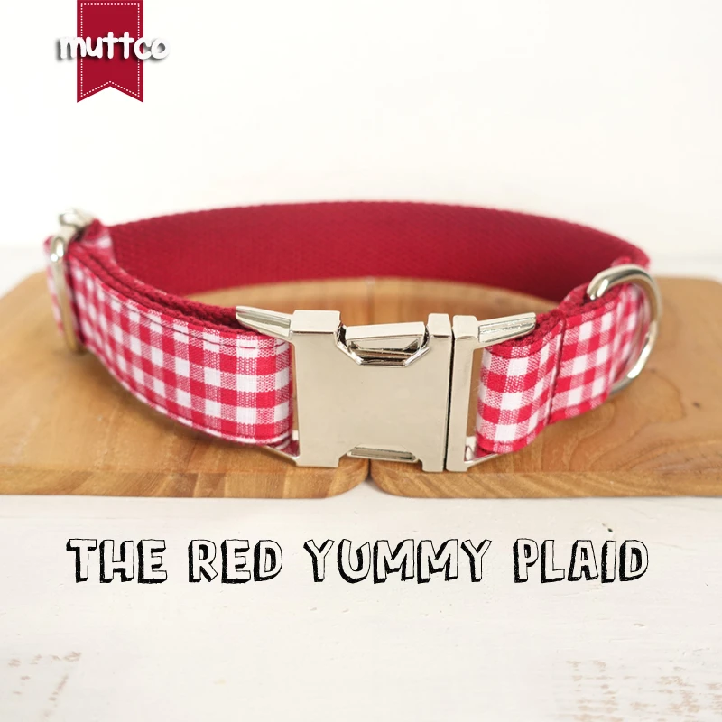 

MUTTCO retailing characteristic high quality dog collar THE RED YUMMY PLAID creative stout dog collars leashes 5 sizes UDC047