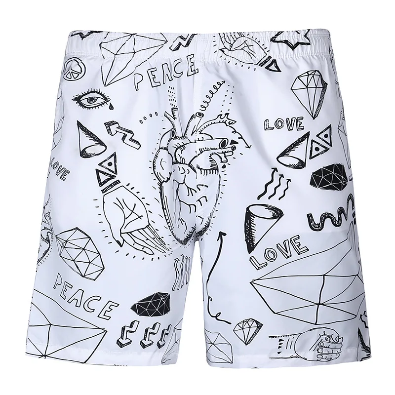 

Mens cartoon Casual short pants Fitness Men Sportswear Tracksuit Creative 3d art sketch painting couple seaside beach pants
