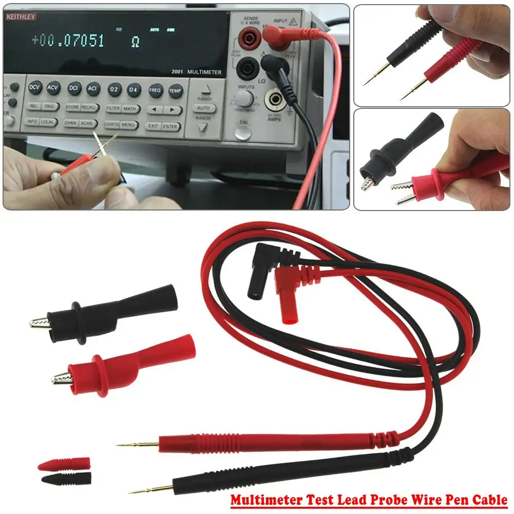 10A Red & Black Ultra-Pointed Multimeter Test Lead Probe Wire Pen Cable With Alligator Clip For IC Pins LED Small Compone J3