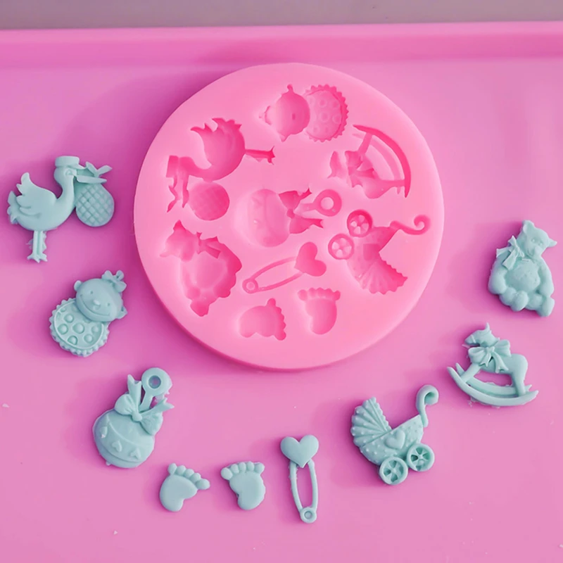 1Pc Cartoon Cute Cake Mould Baby Shower Party 3D Silicone Fondant Cookie Chocolate Mold for DIY Cake Decorating Tools