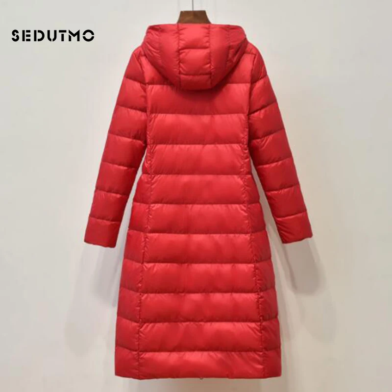 SEDUTMO Spring Long Duck Down Jackets Women Ultra Light Autumn Hooded Coat  Puffer Jacket Slim Black Parkas ED776