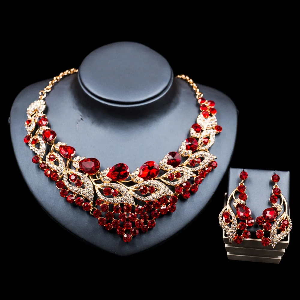 LAN PALACE nigerian beads for women jewelry set gold color glass necklace and earrings for wedding six colors free shipping