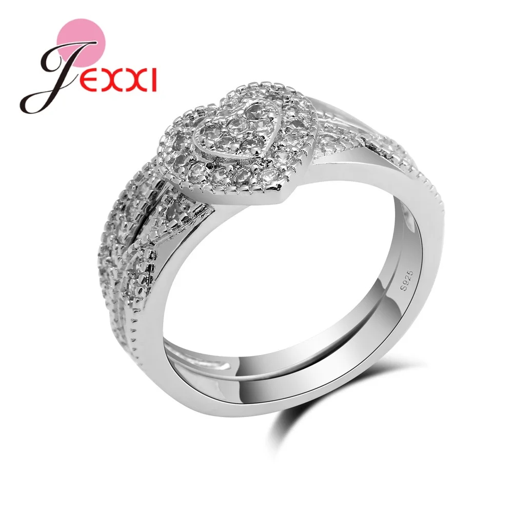 Couples 925 Silver Needle Ring For True Love White Heart-Shape Crystal Engagement   Wedding Jewelry Valentine's Day gift