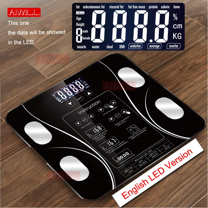 AIWILL Electronic Smart Weighing Scales Bathroom Body Fat bmi Scale Digital Human Weight Mi Scales Floor lcd display Health Gift