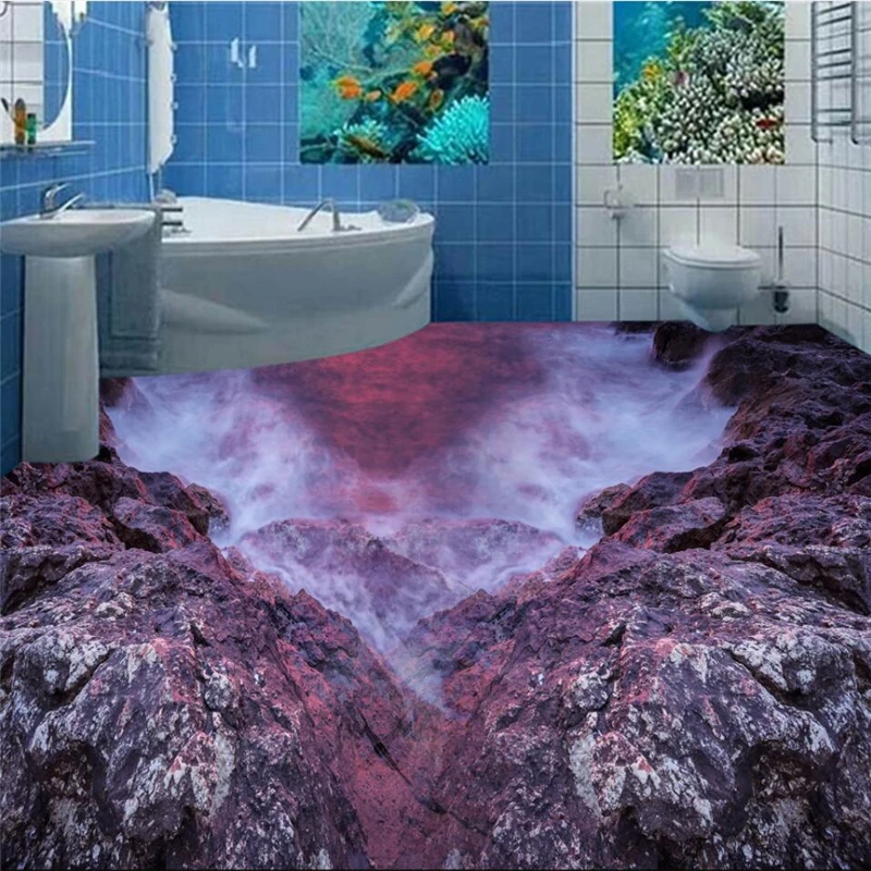 beibehang Beautiful fairyland coast stone 3D living room bathroom floor custom large pvc wear waterproof to paste