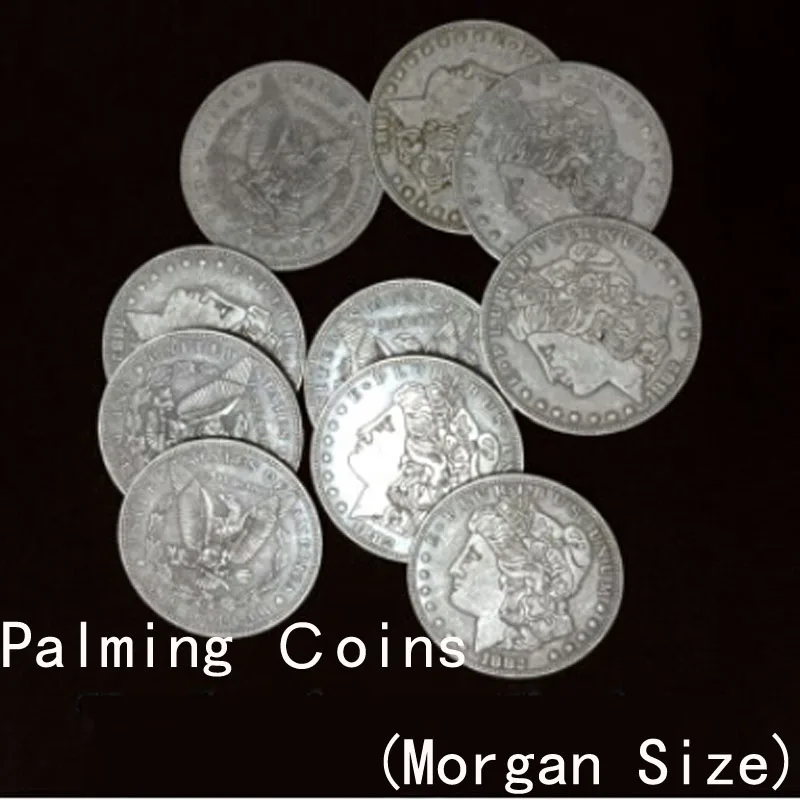 Palming Munten (Morgan Dollar Size Versie) 10 stks/partij-Metal, Super Dunne, Goocheltruc, Gimmick, accessoires, Mentalisme. klassieke Speelgoed