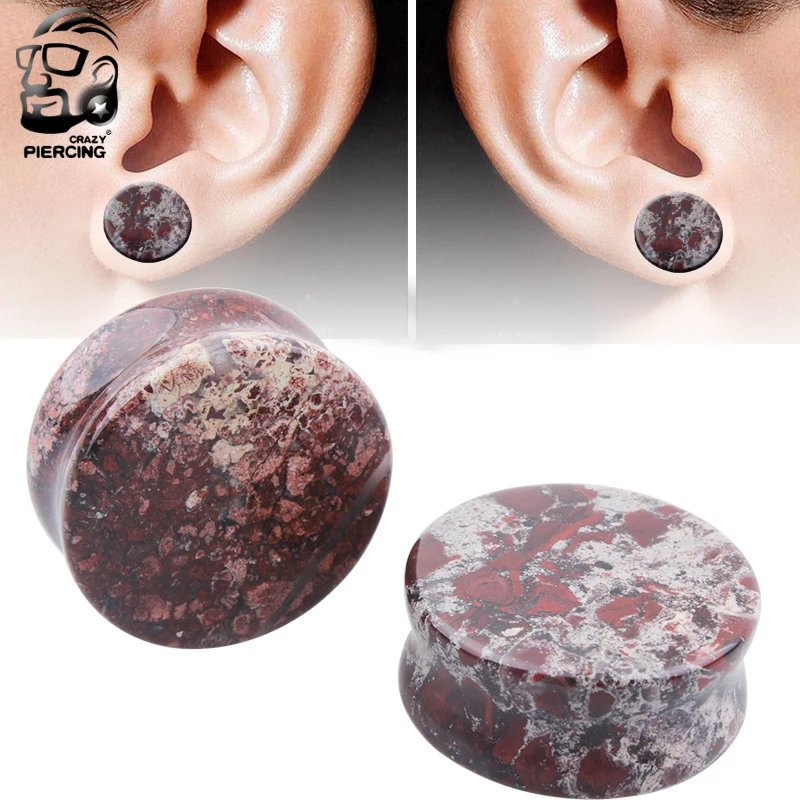 Blood Stone Double Ear Natural -Organic Flesh Tunnels Stone Ear Plugs Ear Gauges Ear Expander Body Piercing Tunnels Jewelry