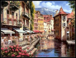 Needlework Crafts & Gift 14 ct French DMC DIY - Counted Cross Stitch Kit/Set Oil painting Landscape - Afternoon in Annecy