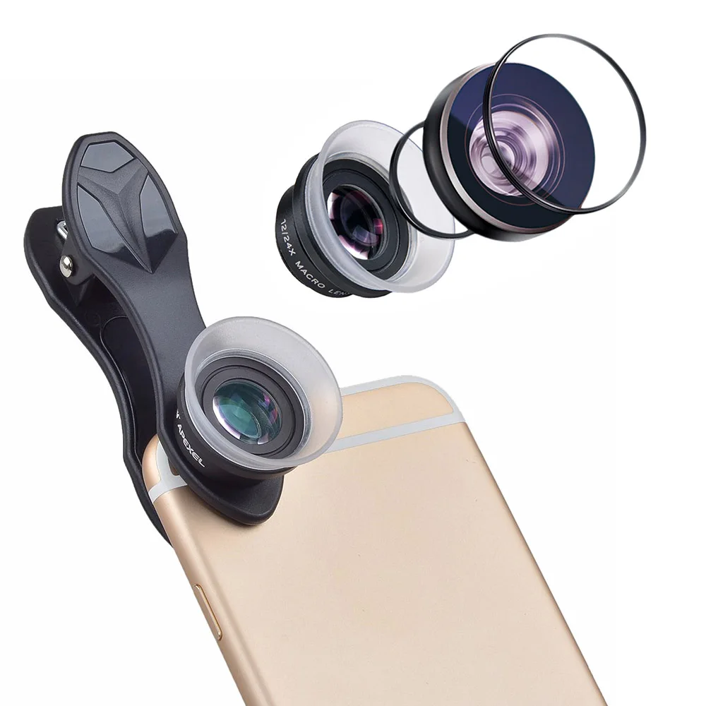 Apexel mobile phone lens Super Macro 12X 24X camera Lenses for iPhone x 7 8 PLUS Xiaomi Samsung note8  s8 S7 edge lens with clip